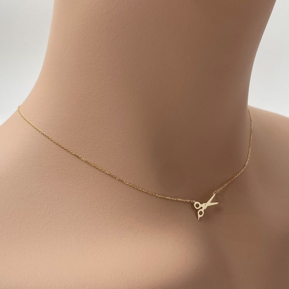 Real 14k Solid Gold Minimal Scissors Necklace, Dainty Scissors Necklace, Tiny Gold Shears Necklace, Very Small Personalized Custom Jewelry
