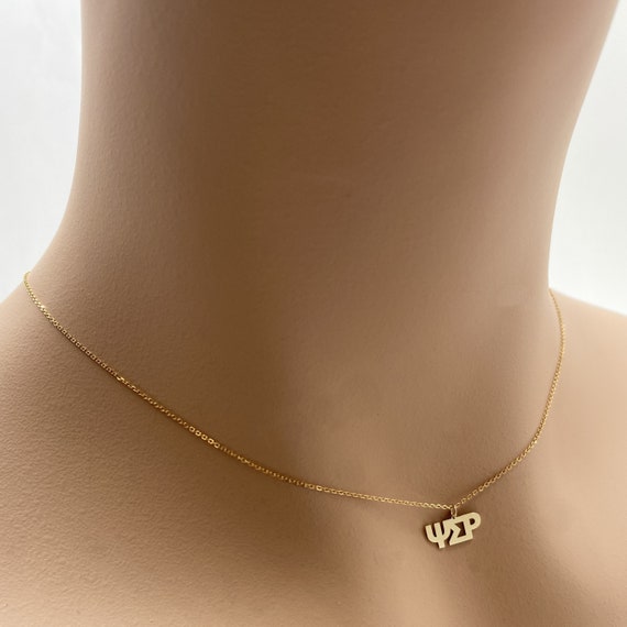 Real 14k Solid Gold Minimal Phi Sigma Rho Necklace, Dainty Phi Sigma Rho Greek letters Necklace, Very Small Custom Jewelry