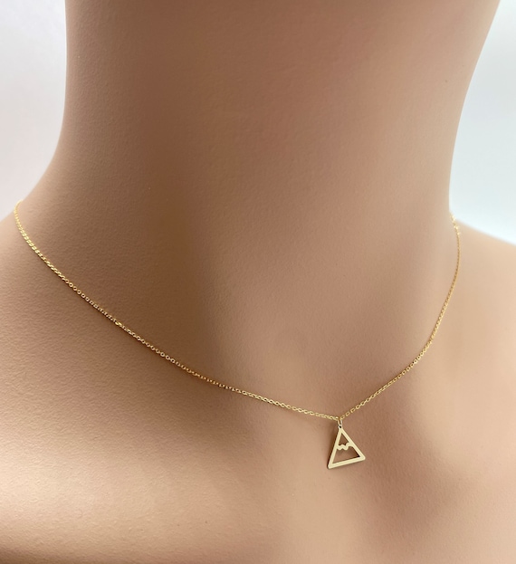 Real 14k Solid Gold Minimal Mountain Peak Necklace, Dainty Mountain Peak Necklace, Tiny Mountain Necklace, Very Small Personalized Jewelry
