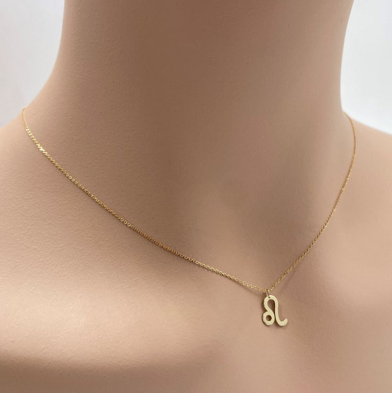 Real 14k Solid Gold Minimal Leo Necklace, Dainty Gold Leo Zodiac Necklace, Tiny Gold Leo Necklace, Very Small Personalized Custom Jewelry