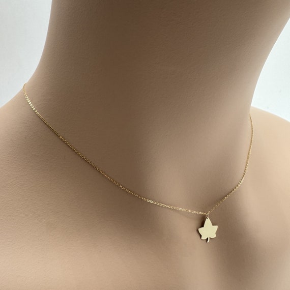 Real 14k Solid Gold Minimal Ivy Leaf Necklace, Dainty Gold Ivy Leaf Necklace, Tiny Gold Ivy Leaf Necklace, Very Small Custom Jewelry