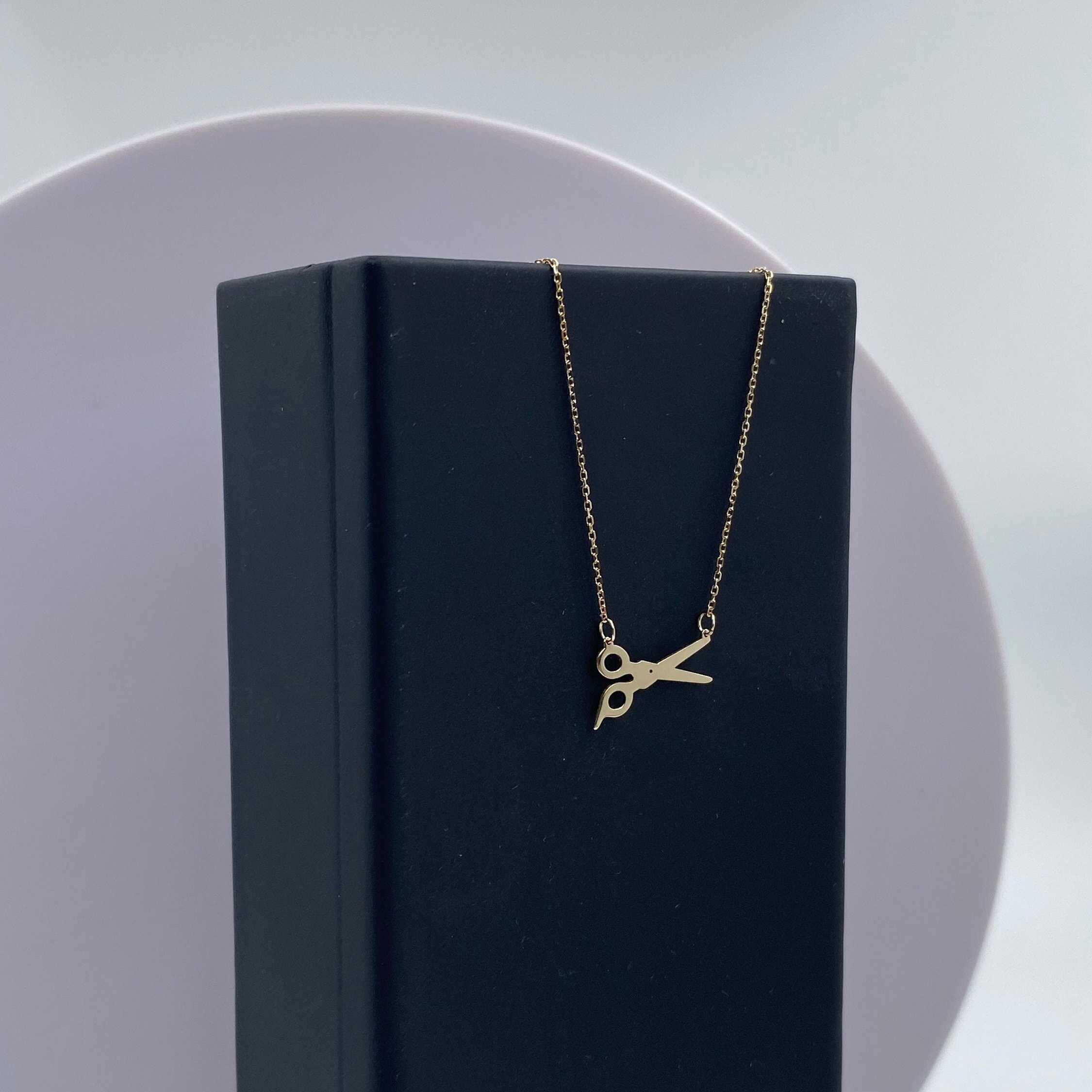 Real 14k Solid Gold Minimal Scissors Necklace, Dainty Scissors Necklace