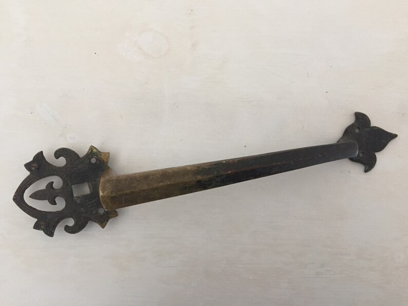 Vintage heavy duty solid dummy door handle on a solid plate