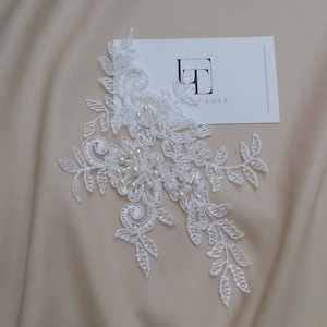 Applique in pizzo avorio, applique in pizzo di perline, applique in pizzo Chantilly francese, pizzo 3D, applique in pizzo da sposa, M0039