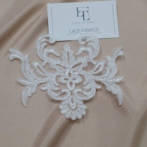 Elfenbein Spitze Applikation, Ivory Spitze, französische Chantilly Spitze Applikation, 3D Spitze, Braut Applikation, Applikation M0064