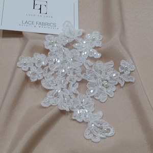 Applicazione in pizzo avorio, applicazione in pizzo con perline, applicazione in pizzo Chantilly francese, pizzo 3D, applicazione in pizzo da sposa, M0065