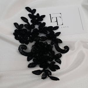 Applicazione in pizzo nero, applicazione in pizzo con perline, applicazione in pizzo Chantilly francese, pizzo 3D, applicazione in pizzo da sposa M0041