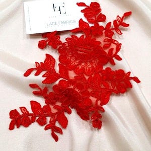 Red Chantilly Lace Applique: 3D Floral Bridal Design