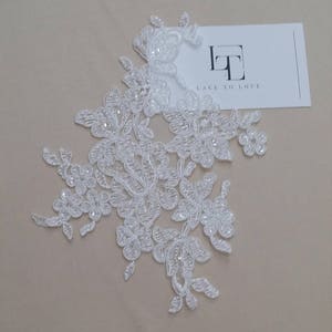 Ivoorkant appliqué, pailletten kantappliqué, Franse Chantilly-kantappliqué, witte 3D-kant, bruidskantappliqué, M0037