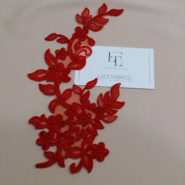 Red applique, French Chantilly lace applique, 3D bridal lace applique, M0070