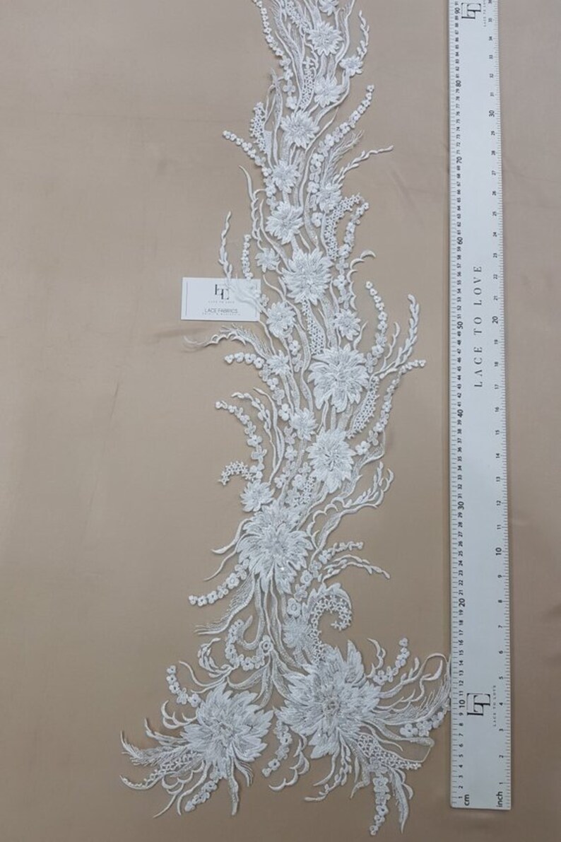 Beaded lace applique bridal lace applique M0094 Ivory Lace applique French Chantilly lace applique 3D lace