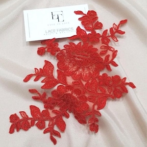 Roter Blumenspitze Aufnäher, Französische Chantilly Spitze Applikation, Blumen Braut Hochzeit Schleier Spitze Applikation Aufnäher, Verkauf pro Stück, M0056