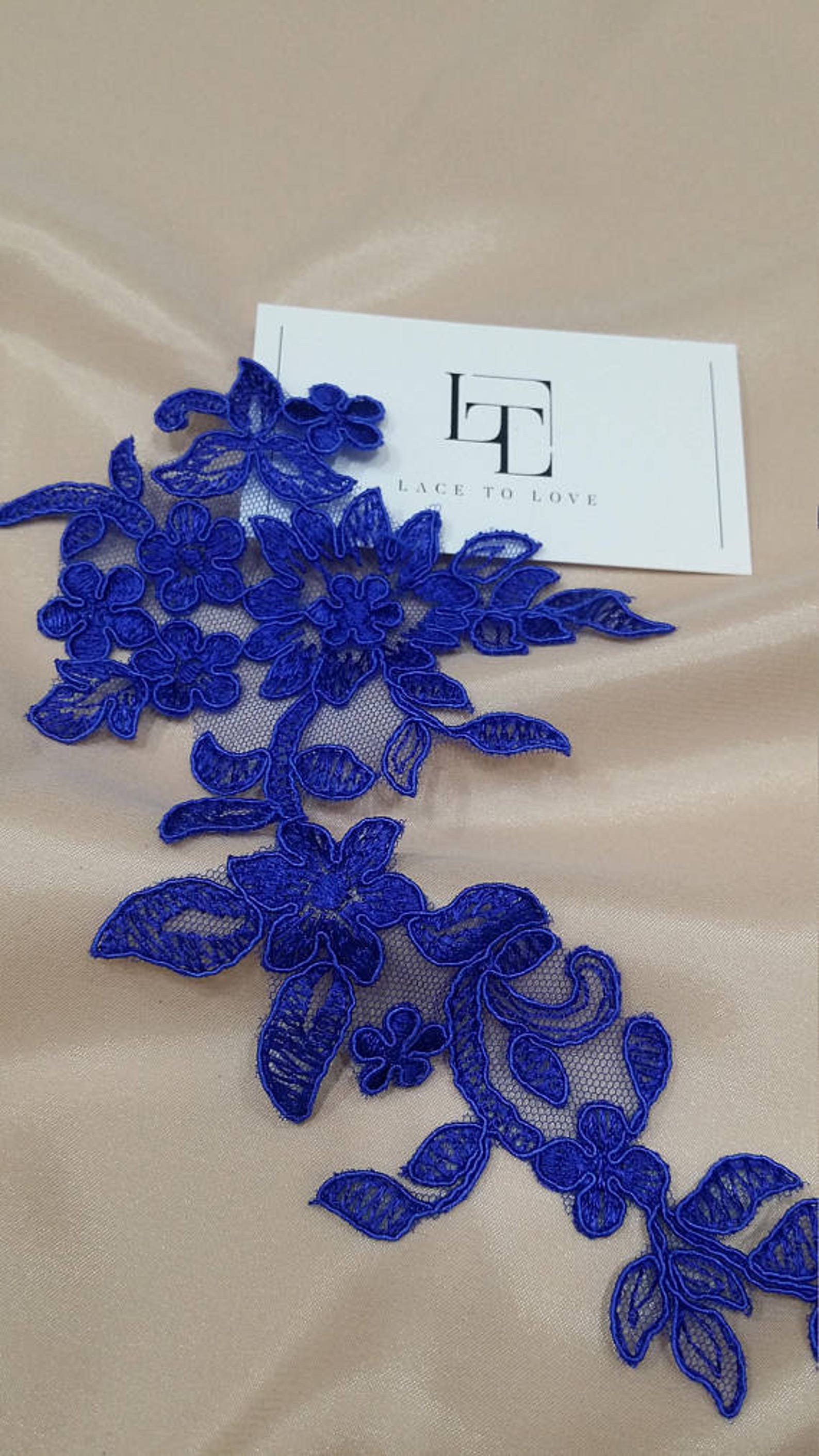 Blue Lace Applique, French Chantilly Lace Applique, Royal Blue Lace