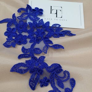 Toppa in pizzo blu royal venduta al pezzo, applicazione in pizzo chantilly francese, applicazione in pizzo da sposa 3D, pizzo ricamato M0072