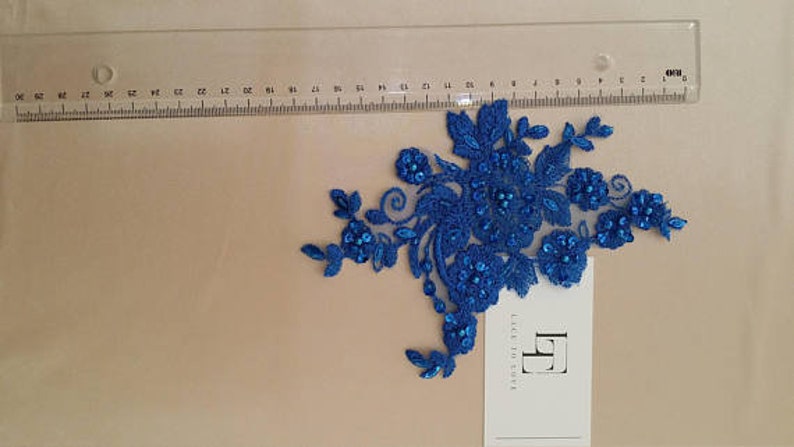 Blue applique M0048 Beaded lace applique French Chantilly lace applique 3D bridal lace applique