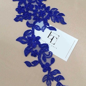 Royal Blue Chantilly Lace Applique: 3D Embroidered Bridal Fabric