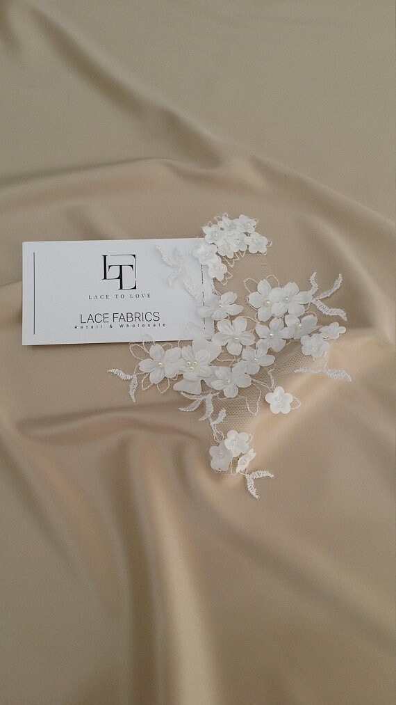 Beaded lace applique bridal lace applique M0094 Ivory Lace applique French Chantilly lace applique 3D lace