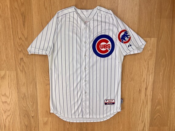 Majestic Chicago Cubs Custom Jersey White Pinstripe Cool Base Authentic Sz 48 XL Etsy
