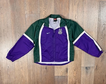 Giacca a vento vintage Nike NBA Milwaukee Bucks viola con zip, taglia bambino M 12/14