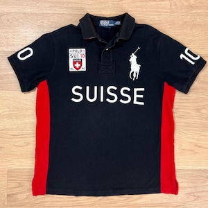 Polo Ralph Lauren Shirt Adult L Black Switzerland Team Double Pony