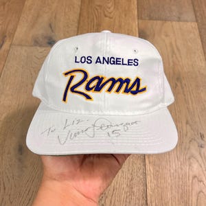 VTG Los Angeles LA Rams Script Sports Specialties Snapback Hat SIGNED D Line