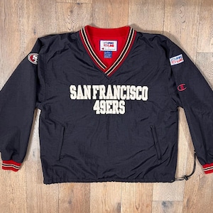 Sudadera vintage Champion NFL San Francisco 49ers con cuello en V, talla L, color negro, Pro Line