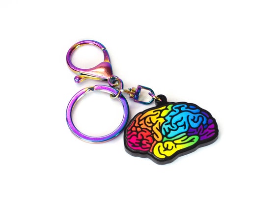 BIG Rainbow Brain Keyring Neurodiversity Key Ring