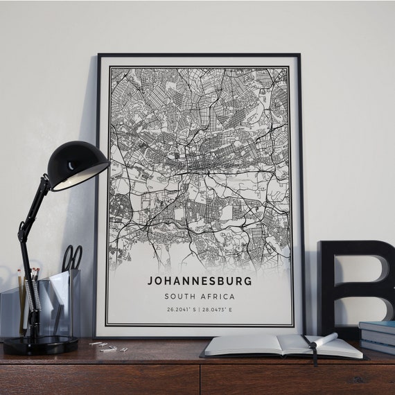 Johannesburg Map Poster Print Wall Art South Africa Gift Etsy