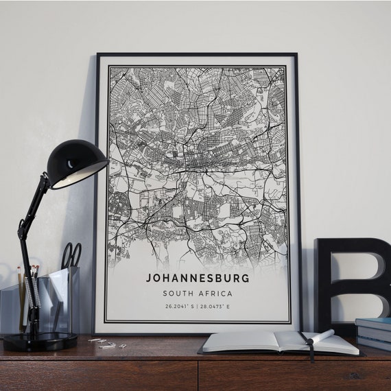 Johannesburg Map Poster Print Wall Art South Africa Gift Printable Download Modern Map Decor For Office Home And Nursery Mp688