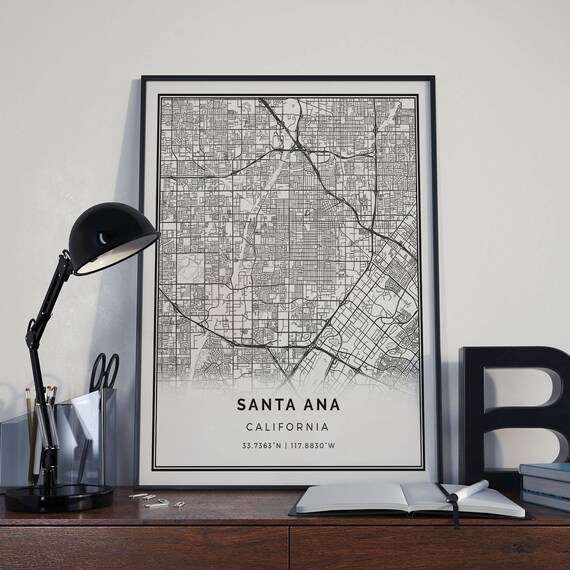 Santa Ana Map Poster Print Wall Art California Gift Etsy