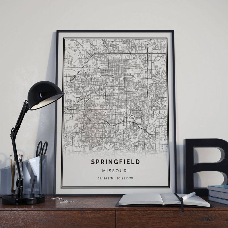 Springfield Map Poster Print Wall Art Missouri Gift Etsy