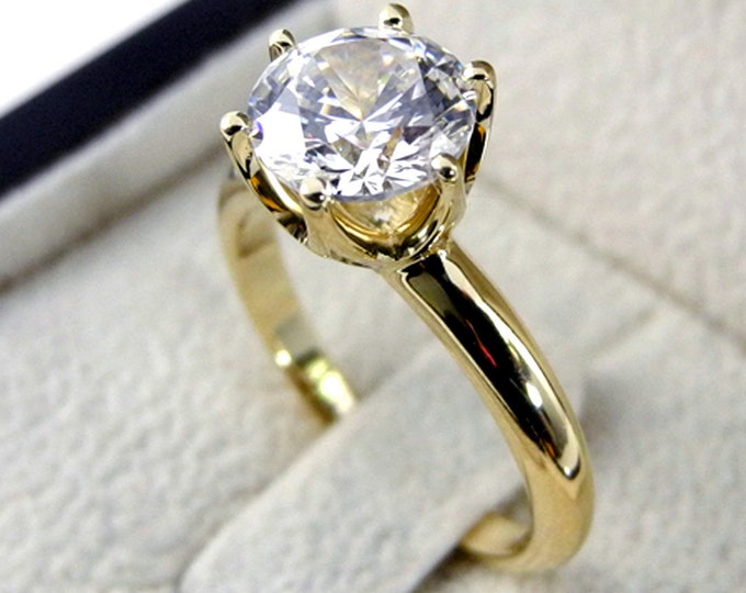 1 CT Round Solitaire Diamond Engagement Ring, 6 Prong Diamond Ring, 14K Yellow Gold Ring, H/SI1 Bridal Ring