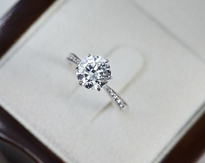2 ct Lab Grown Diamond Engagement Ring, Round Cut Ring, 14k Solid Gold Ring, White Gold Diamond Ring, Wedding Diamond Ring