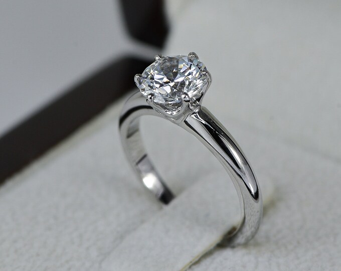 2 CT Solitaire Diamond Engagement Ring, 6 Prong Diamond Ring, Round H/SI1 18K White Gold Ring, Bridal Ring