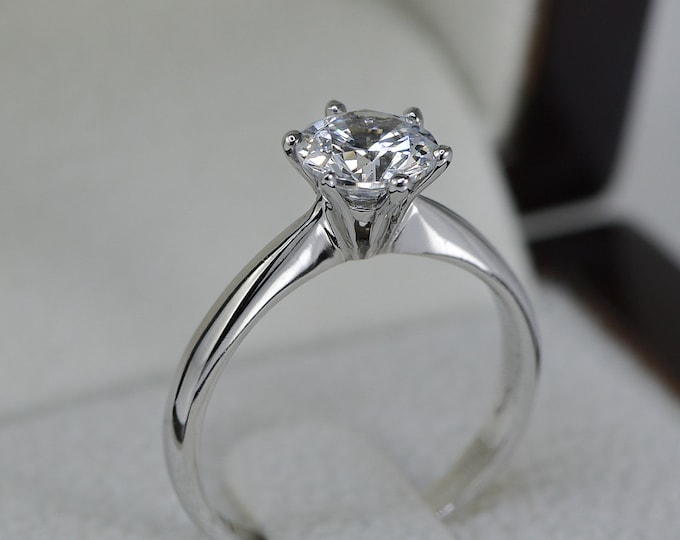 Solitaire 14K White Gold 6 Prong Round Cut Diamond Engagement Ring 1.25 CT F/SI1