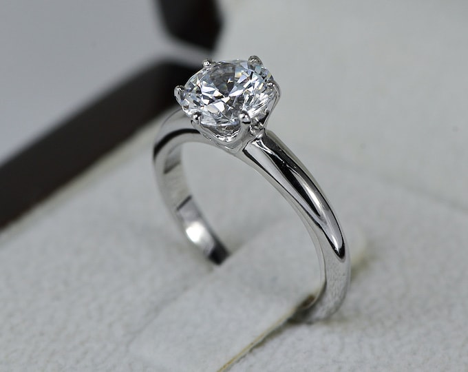 1 CT Solitaire Diamond Engagement Ring, 6 Prong Diamond Ring, Round H/SI1 950 Platinum Ring, Bridal Ring