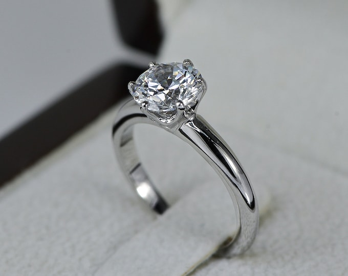 2 CT Solitaire Diamond Engagement Ring, 6 Prong Diamond Ring, Round H/SI1 14K White Gold Ring, Bridal Ring