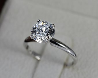 1/3 CT Diamond Engagement Ring, Natural Solitaire Ring, Round H/SI1 18K White Gold