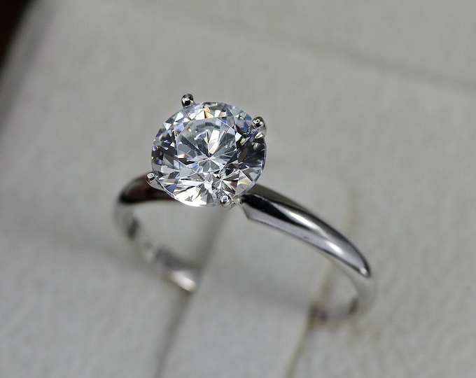 1/3 CT Diamond Engagement Ring, Natural Solitaire Ring, Round H/SI1 18K White Gold