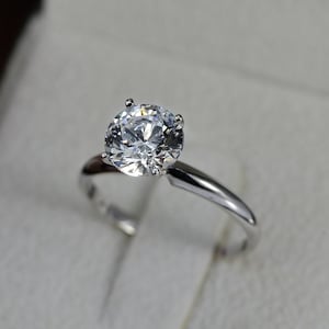 1/3 CT Diamond Engagement Ring, Natural Solitaire Ring, Round H/SI1 18K White Gold