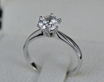 1 Ct G-H/SI1 Solitaire Diamond Engagement Ring, Round 14K White Gold Ring, Bridal Ring