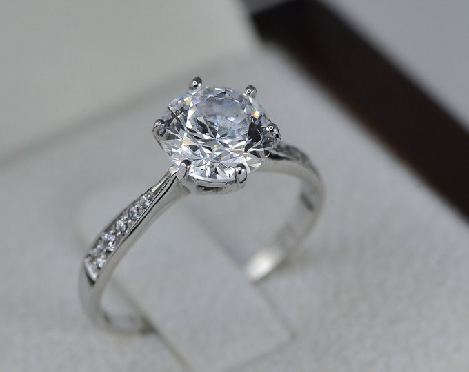 1 Ct H VS2 Diamond Engagement Ring, 6 Prongs Round 18K White Gold Ring, Bridal Wedding Ring, Women's Jewelry