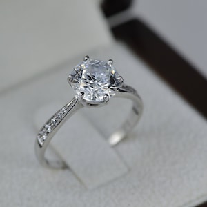 1 Ct H VS2 Diamond Engagement Ring, 6 Prongs Round 18K White Gold Ring, Bridal Wedding Ring, Women&#39;s Jewelry