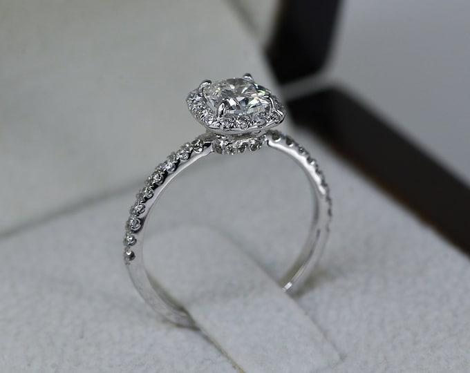 Halo D/VS2 Cushion Cut Diamond Engagement Ring, 1.50 CT 14K White Gold, Natural Bridal Ring