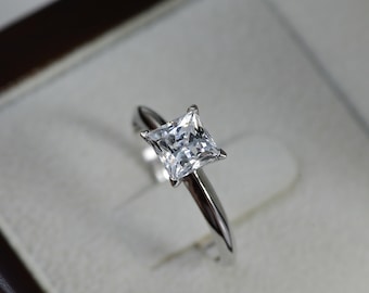 Solitaire Engagement Ring, 14K White Gold Enhanced Natural Wedding Ring, Princess Diamond Engagement Ring, 0.60 CT D/SI1