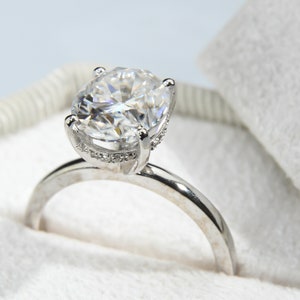 Oval Diamond Ring with Hidden Halo, 5 CT, Lab Grown Diamond Engagement Ring, Solid Gold Ring, Large Diamond Ring