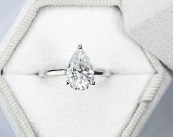 Pear Diamond Ring with Hidden Halo, 5 CT, Lab Grown Diamond Engagement Ring, 14k Solid Gold Ring, Dainty Engagement Ring, Large Diamond Ring