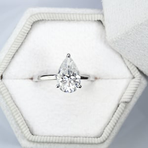 Pear Diamond Ring with Hidden Halo, 1.25 CT, Lab Grown Diamond Engagement Ring, Solid Gold Ring, Dainty Engagement Ring, Small Diamond Ring