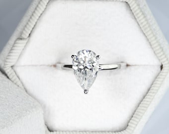 Pear Diamond Ring with Hidden Halo, 3.50 CT, Lab Grown Diamond Engagement Ring, 14k Solid Gold Ring, Dainty Engagement Ring