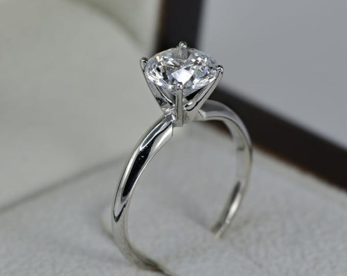 Round Cut Real Diamond Engagement Ring 14KT White Gold 1.20 CT F/SI1